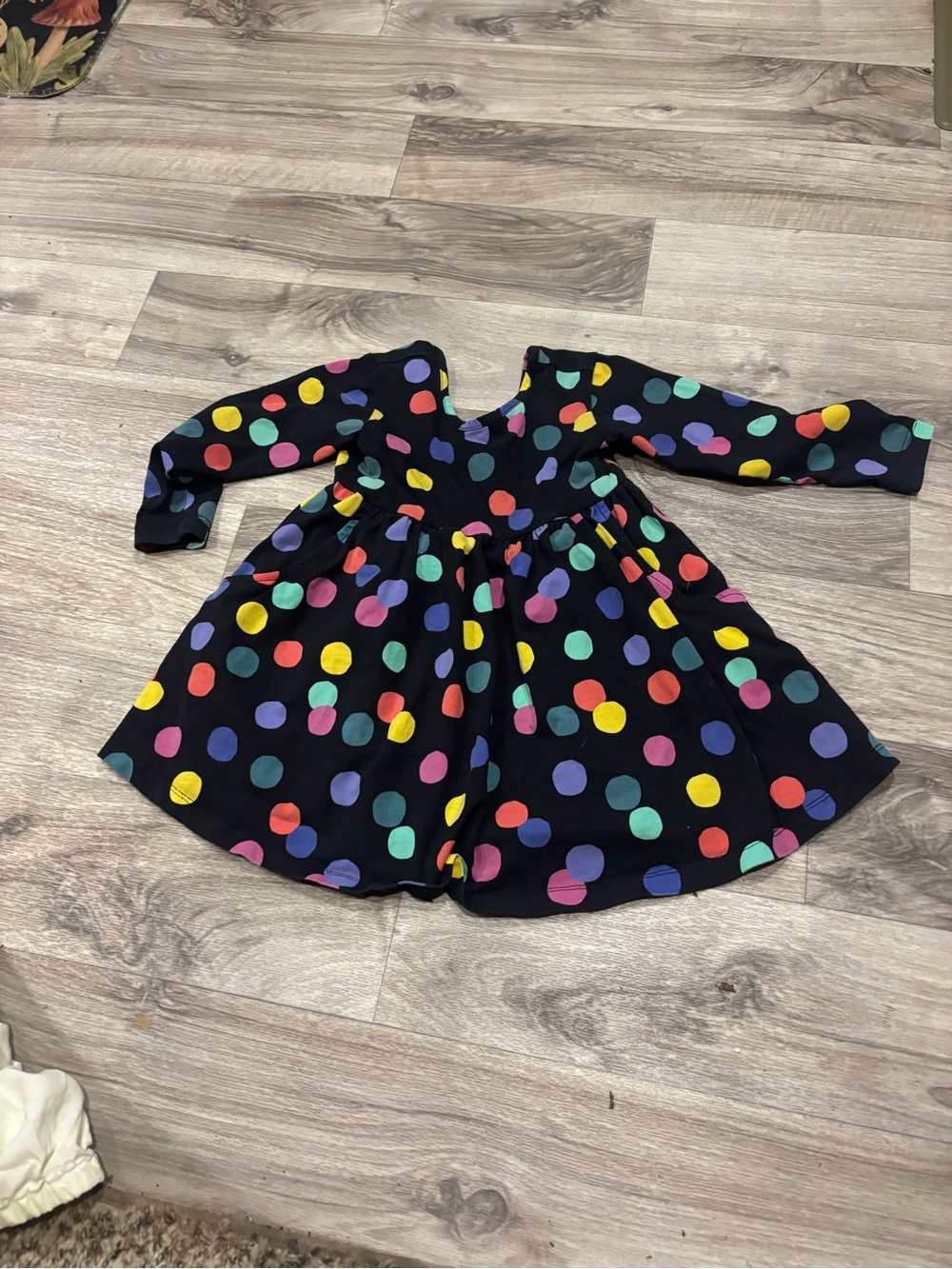 Hanna Andersson Black Knit Dress with Bright Multicolor Polka Dots